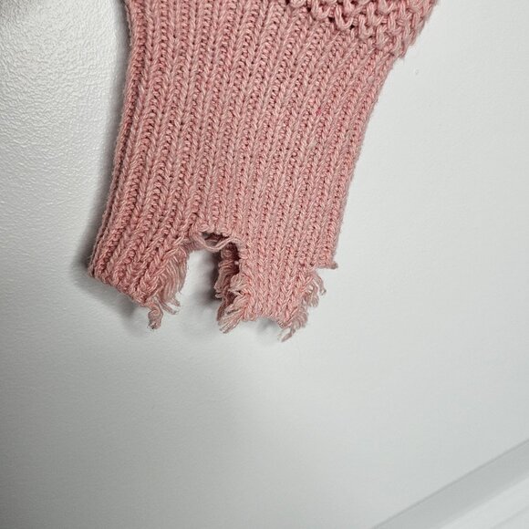 Women's Pink Cropped Distressed Knit Sweater, Size S - Picture 8 of 16